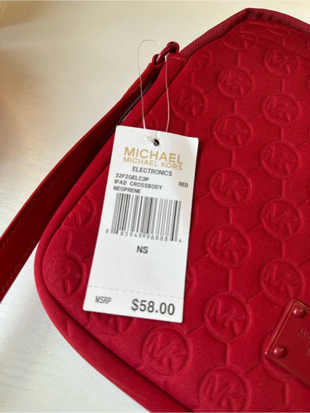 Michael Kors Red Quilted MK Logo Neoprene IPad Crossbody Pouch